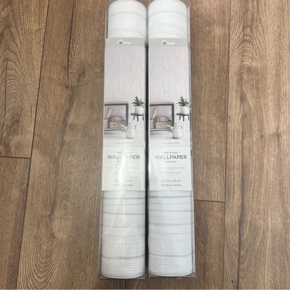Peel and Stick White Barnwood Removable Wallpaper 20.5in x 16.5ft Lot of 2 Rolls